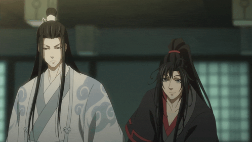 Two Anime Characters Are Standing Next To Each Other And One Has A Ponytail GIF