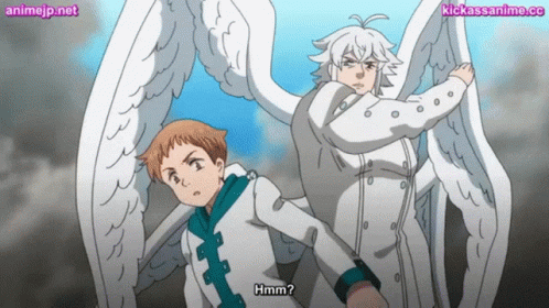 Two Anime Characters Are Standing Next To Each Other And One Of Them Is Asking The Other " Hmm " GIF