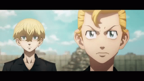 Two Anime Characters Are Standing Next To Each Other GIF