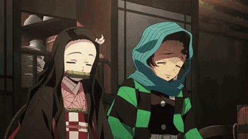 Two Anime Characters Are Standing Next To Each Other GIF