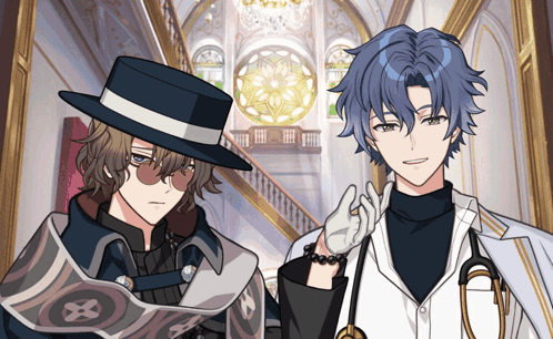 Two Anime Characters Are Standing Next To Each Other GIF