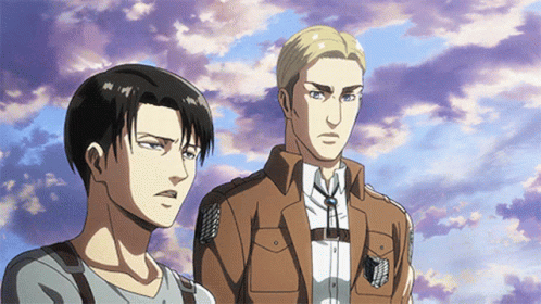 Two Anime Characters Are Standing Next To Each Other With A Blue Sky In The Background GIF