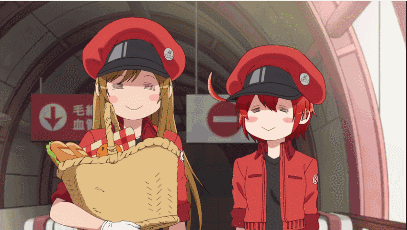 Two Anime Characters Are Standing Next To Each Other With One Holding A Basket GIF