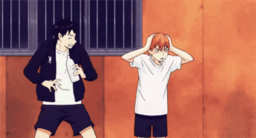 Two Anime Characters Are Standing Next To Each Other With One Holding A Bottle GIF