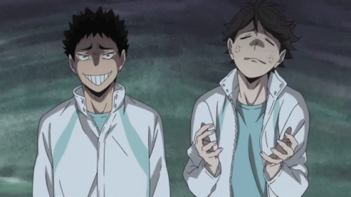 Two Anime Characters Are Standing Next To Each Other With One Making A Face GIF