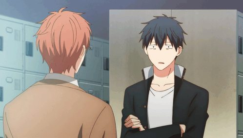 Two Anime Characters Are Standing Next To Each Other With One Making A Face GIF