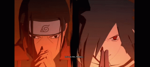 Two Anime Characters Are Standing Next To Each Other With One Saying Let 'S Do This Madara . GIF