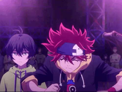 Two Anime Characters Are Standing Next To Each Other With One Wearing A Hoodie That Says ' G ' On It GIF