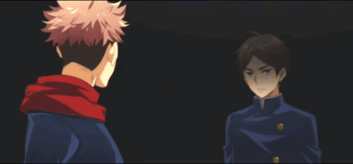 Two Anime Characters Are Standing Next To Each Other GIF