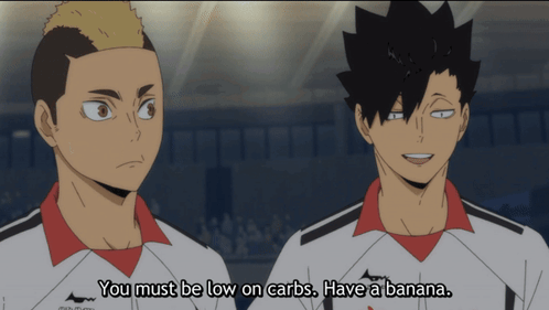 Two Anime Characters Are Talking And One Says " You Must Be Low On Carbs " GIF