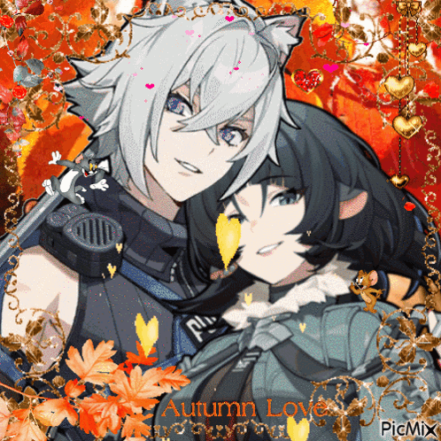 Two Anime Characters Autumn Love GIF