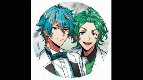 Two Anime Characters Blue And Green Hair GIF