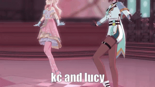 Two Anime Characters Dancing KC And Lucy GIF