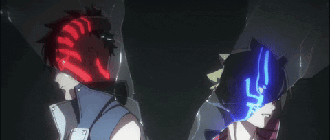 Two Anime Characters in Dark Room With Glowing Eyes