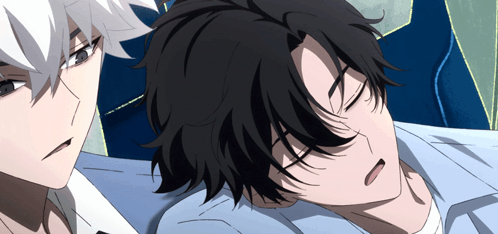 Two Anime Characters Looking at Each Other One Laying Down