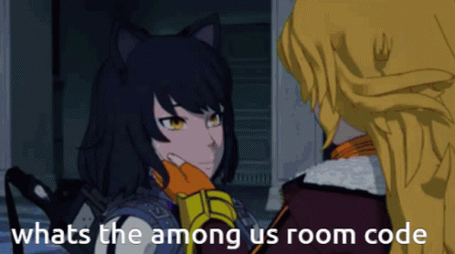 Two Anime Characters Looking at Each Other Saying Whats the Among Us Room Code