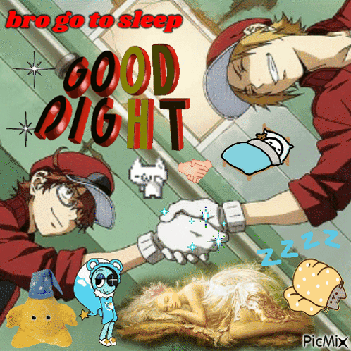 Two Anime Characters Shaking Hands Bro Go To Sleep Good Night GIF