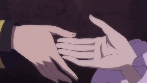 Two Anime Characters Shaking Hands With One Wearing A Yellow And Black Striped Bracelet GIF