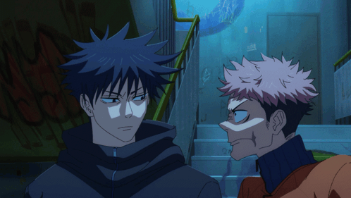 Two Anime Characters Standing Together With White Spot on Face