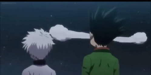 Two Anime Characters Standing Together GIF