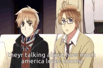 Two Anime Characters Talking About America Loves Tommy GIF