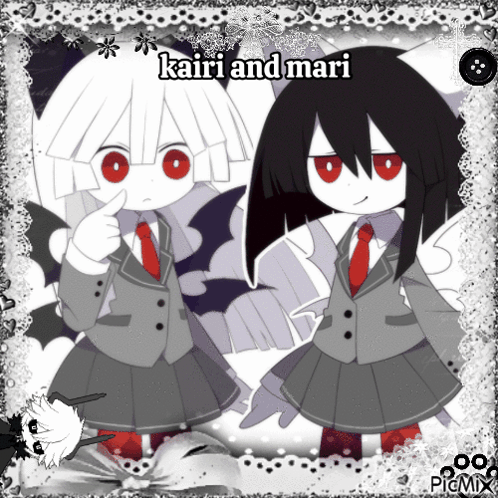 Two Anime Characters With Kairi And Mari Above GIF