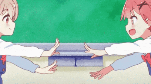 Two Anime Girls Are Reaching Out To Each Other . GIF
