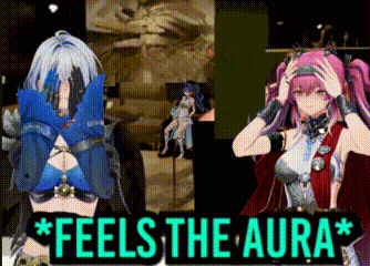 Two Anime Girls Are Standing Next To A Sign That Says Feels The Aura GIF