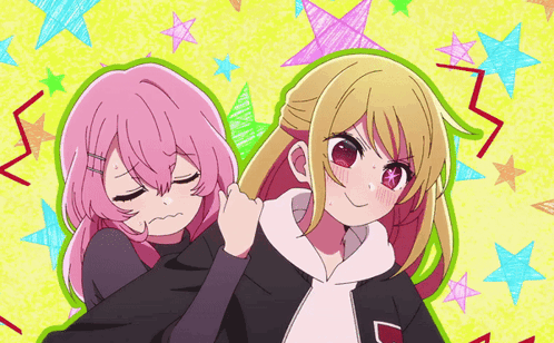 Two Anime Girls Are Standing Next To Each Other And One Has A Star On Her Forehead GIF