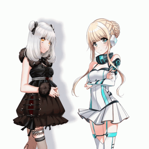 Two Anime Girls Are Standing Next To Each Other And One Is Wearing Headphones GIF
