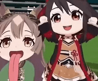 Two Anime Girls Are Standing Next To Each Other And One Of Them Is Sticking Out Her Tongue . GIF