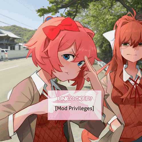 Two Anime Girls Are Standing Next To Each Other And The Screen Says " Unlocked " GIF