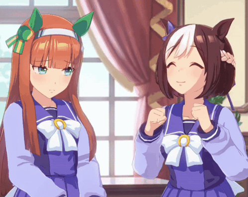 Two Anime Girls Are Standing Next To Each Other GIF