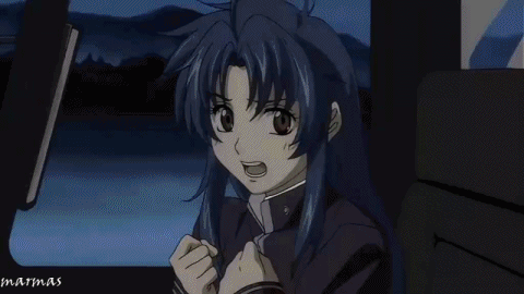 Two Anime Girls Are Standing Next To Each Other With Marinas Written On The Bottom Right GIF