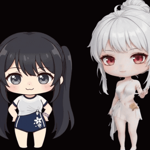two anime girls are standing next to each other with one wearing a white dress