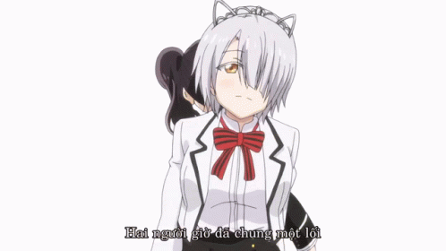 Two Anime Girls Are Standing Next To Each Other With The Words Hai Người Giờ Đã Chung Một Lời GIF