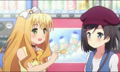 Two Anime Girls Are Standing Next To Each Other GIF