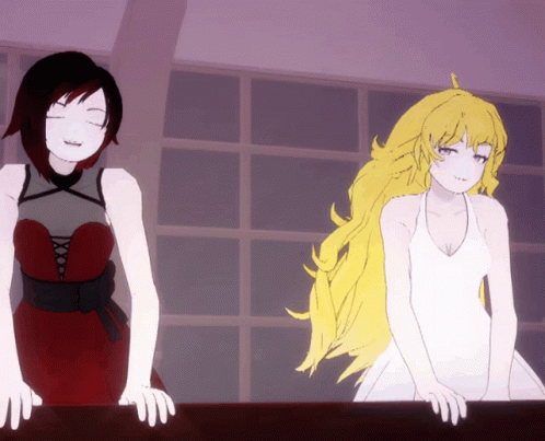 Two Anime Girls Are Standing Next To Each Other GIF