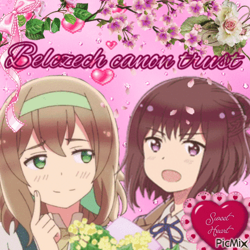 Two Anime Girls Beloczech Canon Trust Pink Background