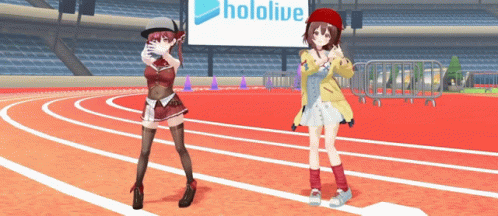 Two Anime Girls Dancing Hololive Sign