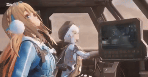 Two Anime Girls in Car Looking at Screen