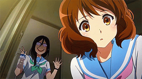 Two Anime Girls in Hallway
