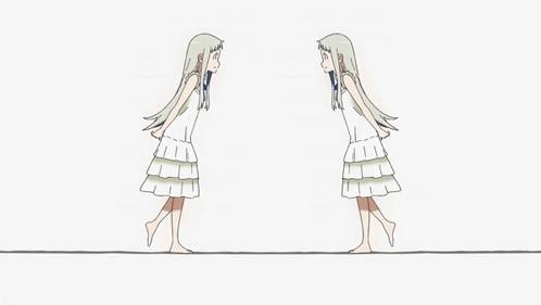 Two Anime Girls In White Dresses Are Holding Hands GIF