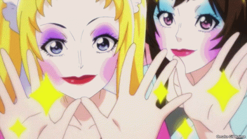 Two Anime Girls Posing, One Purple Eye