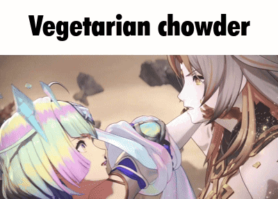 Two Anime Girls Saying Vegetarian Chowder GIF
