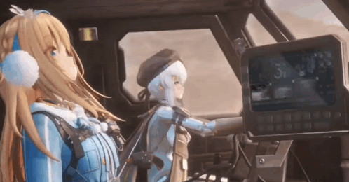 Two Anime Girls Sitting in Helicopter