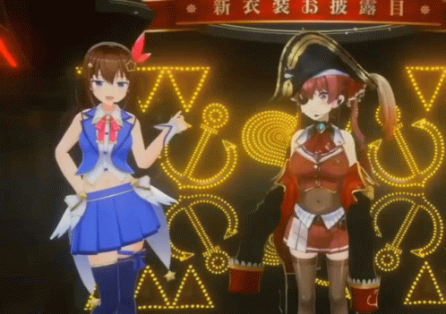 Two Anime Girls Standing by Y Sign