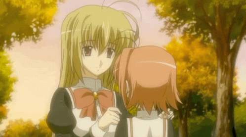 Two Anime Girls Standing In Forest GIF