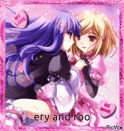 Two Anime Girls With Heart Saying My Love