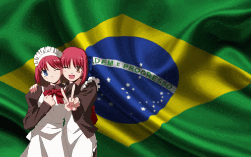 Two Anime Maids Brazilian Flag Dem E Progresso GIF